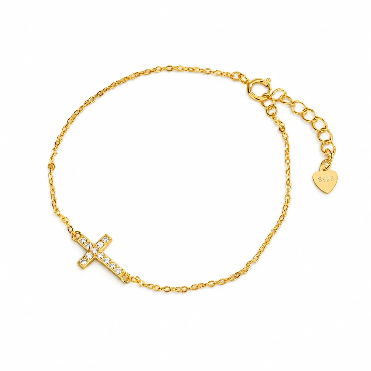 Slim 925 Sterling Silver Pavé Cross Chain Bracelet