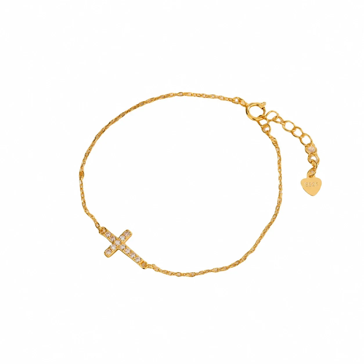 Slim 925 Sterling Silver Pavé Cross Chain Bracelet