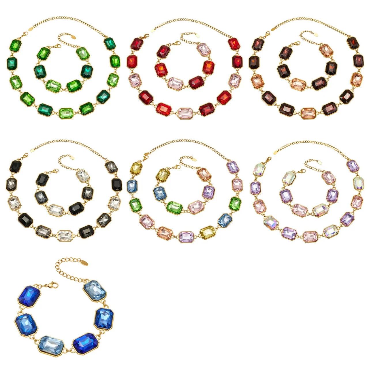 Bold Emerald-Cut Glass 18K Gold-Plated Link Bracelet