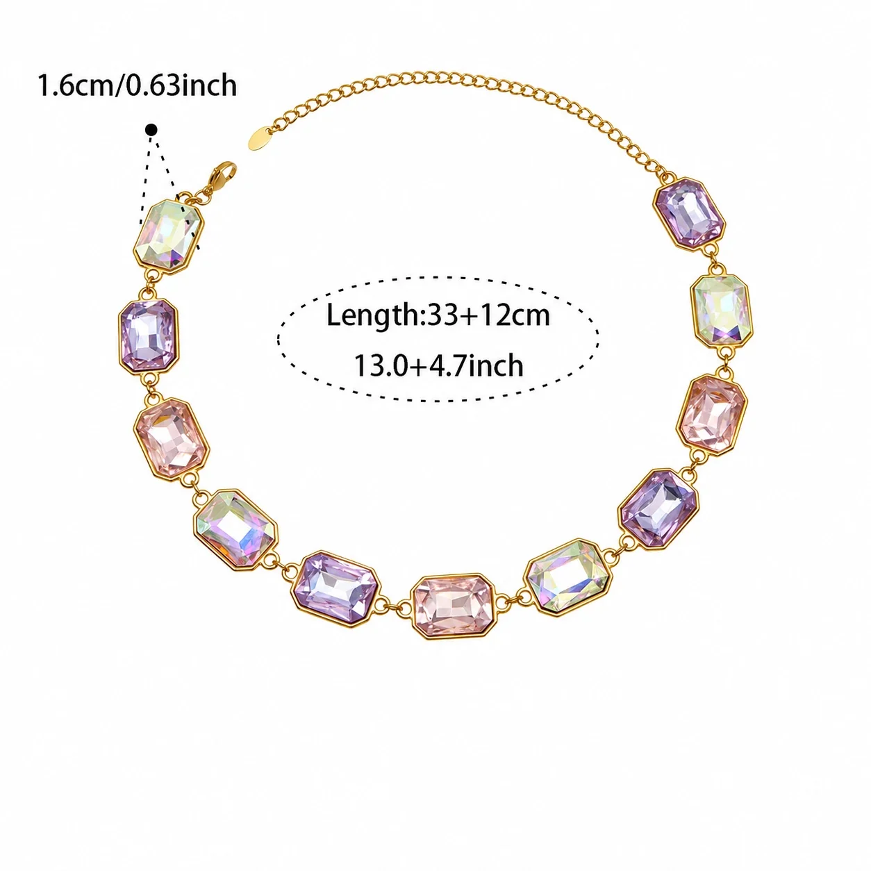 Bold Emerald-Cut Glass 18K Gold-Plated Link Bracelet - Gold AB White Glass 33+12 cm