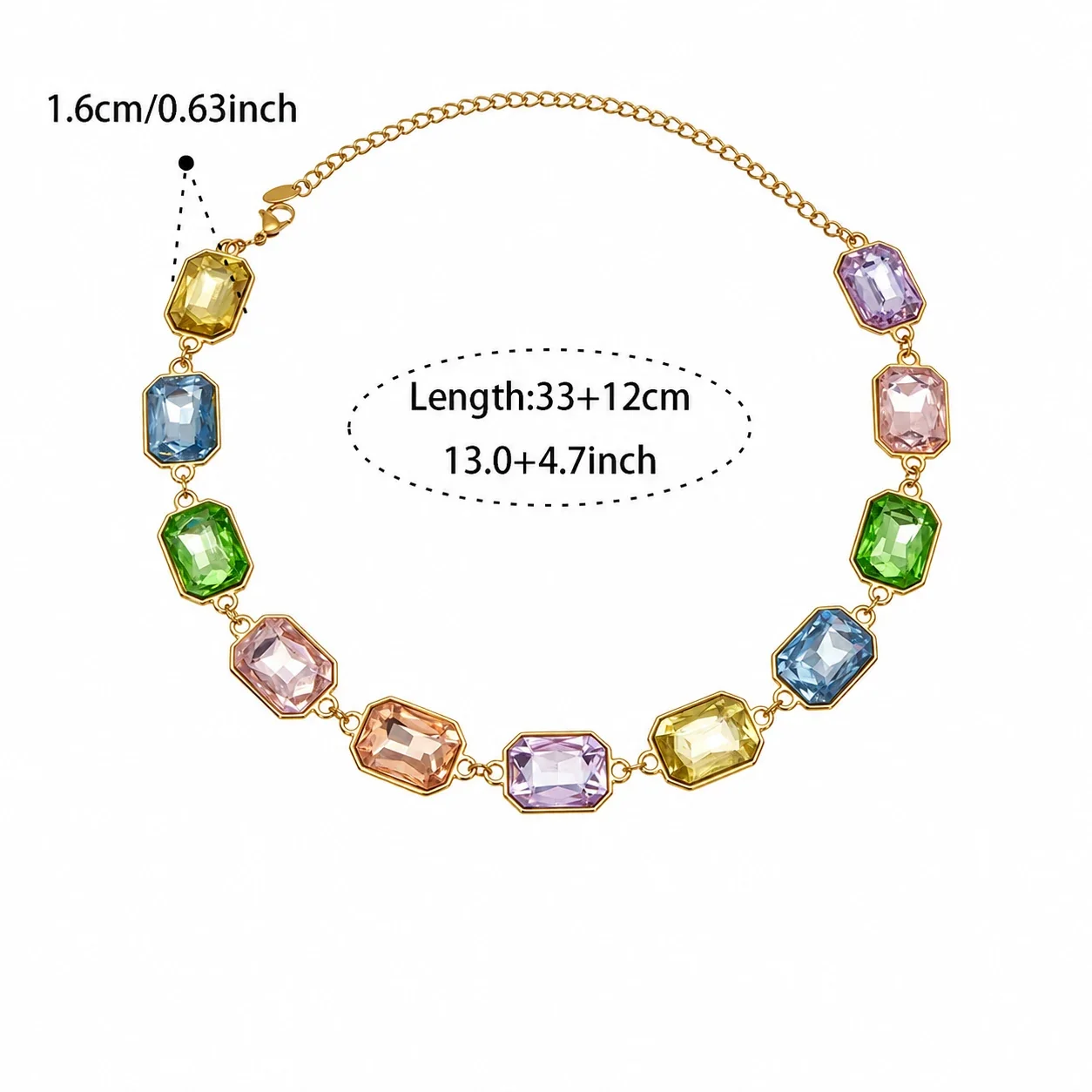 Bold Emerald-Cut Glass 18K Gold-Plated Link Bracelet - Gold Multicolor Glass 33+12 cm