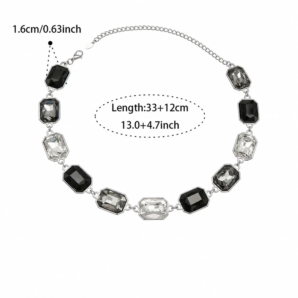 Bold Emerald-Cut Glass 18K Gold-Plated Link Bracelet - Silver Black Glass 33+12 cm