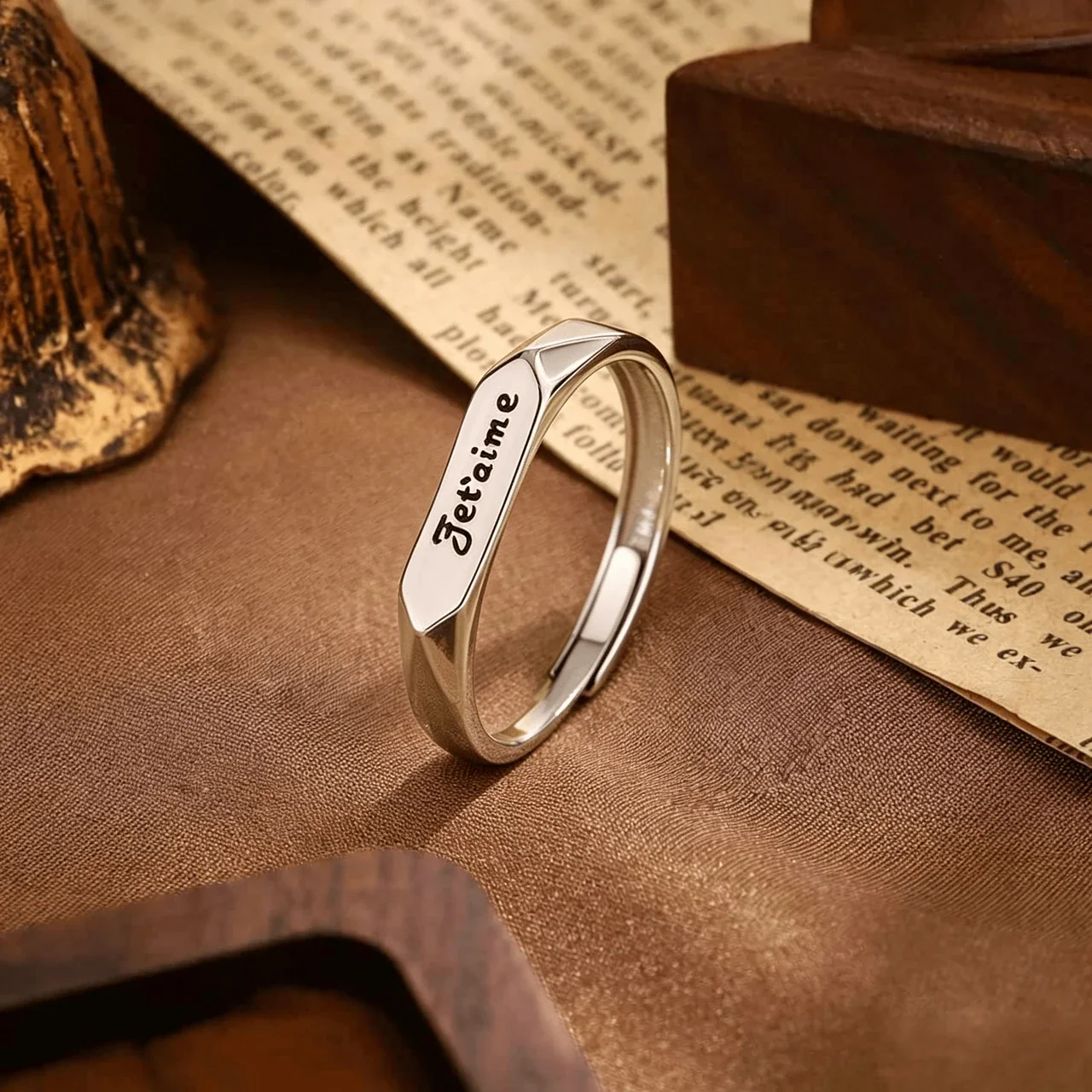 Romantic Engraved Panel 925 Sterling Silver Adjustable Ring