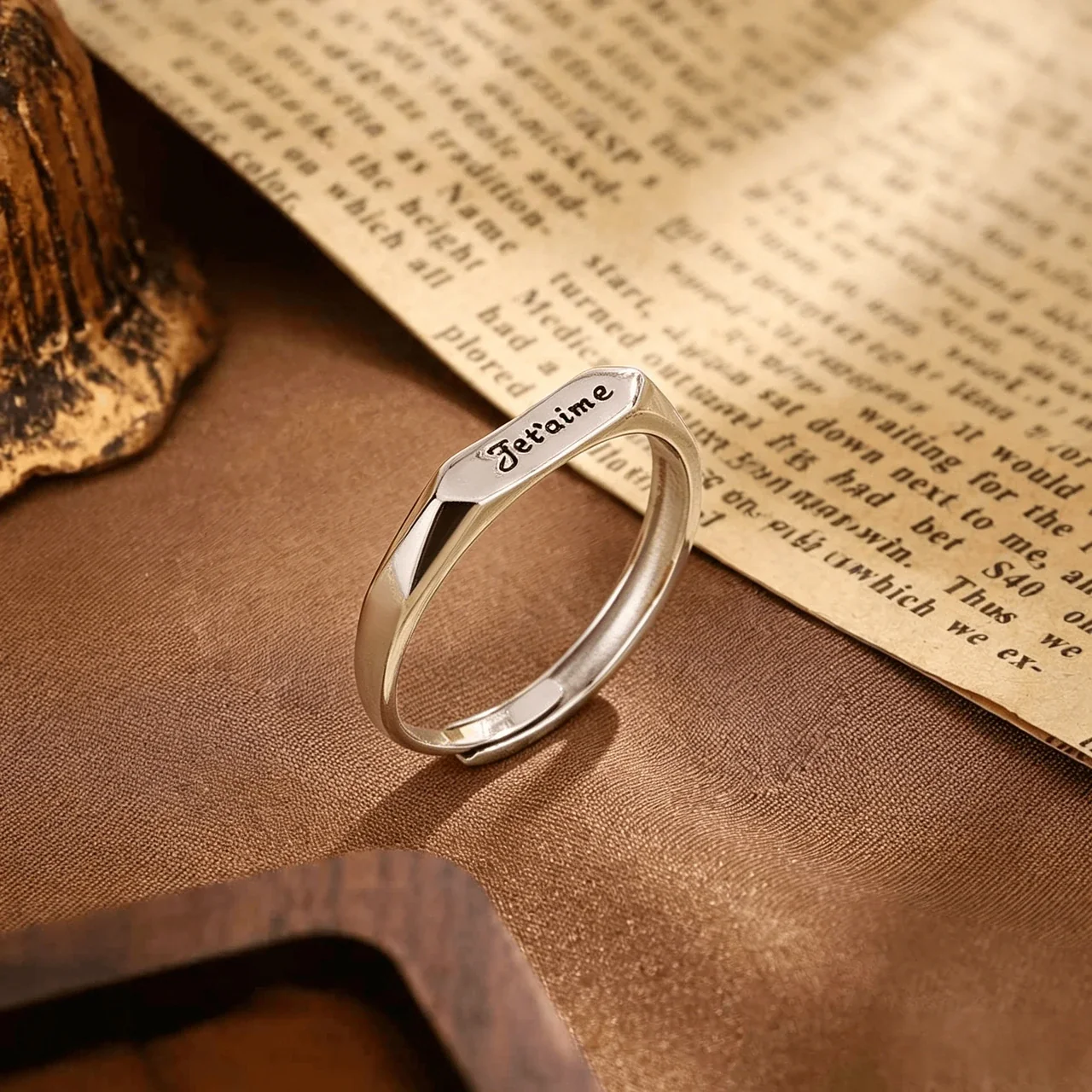 Romantic Engraved Panel 925 Sterling Silver Adjustable Ring