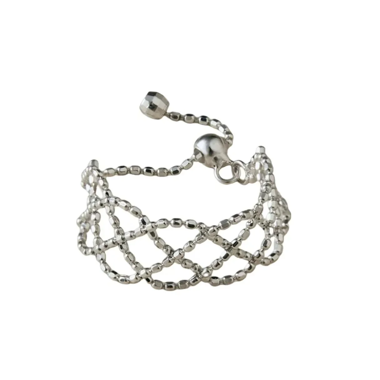 Delicate Bead Lattice Silver-Plated Copper Ring