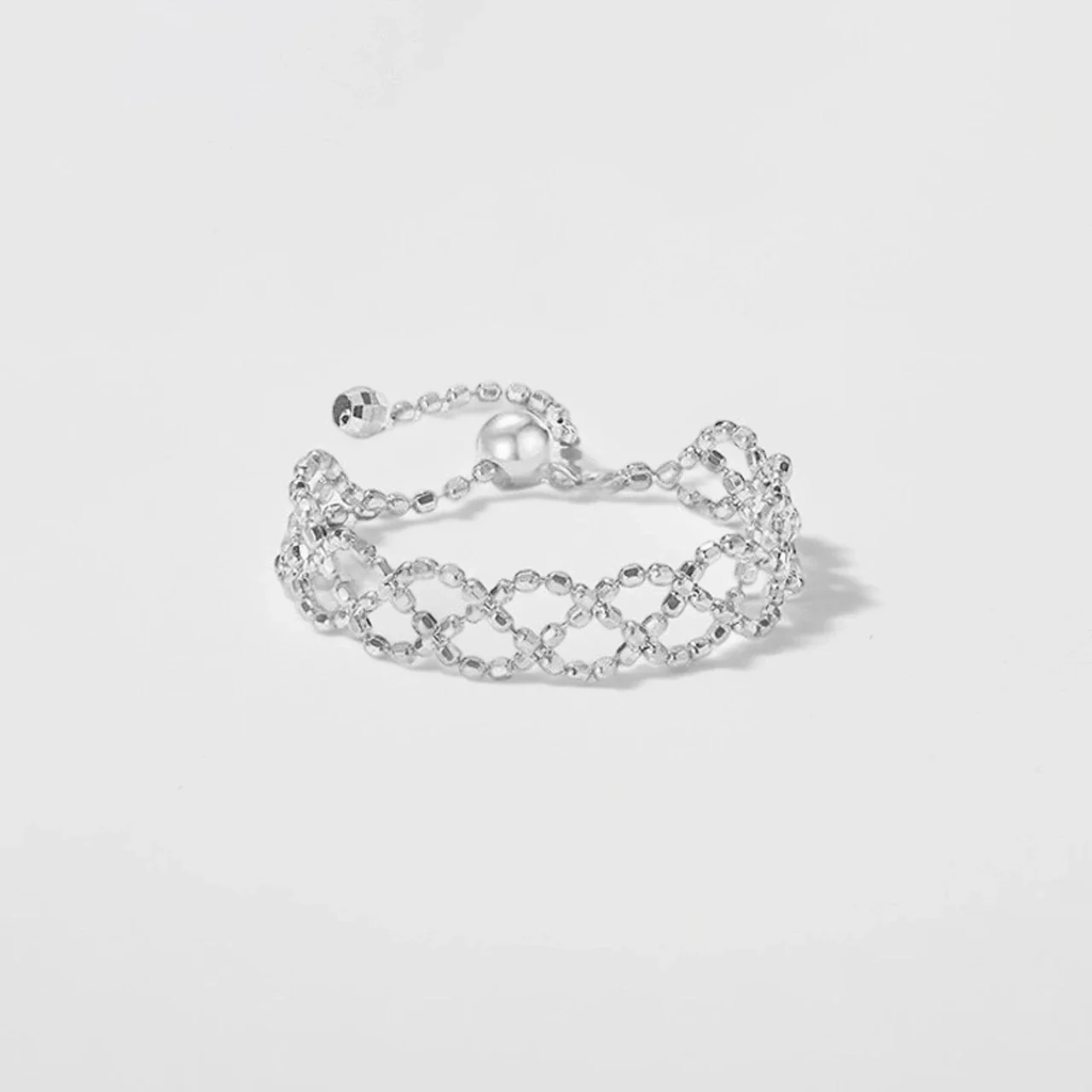 Delicate Bead Lattice Silver-Plated Copper Ring