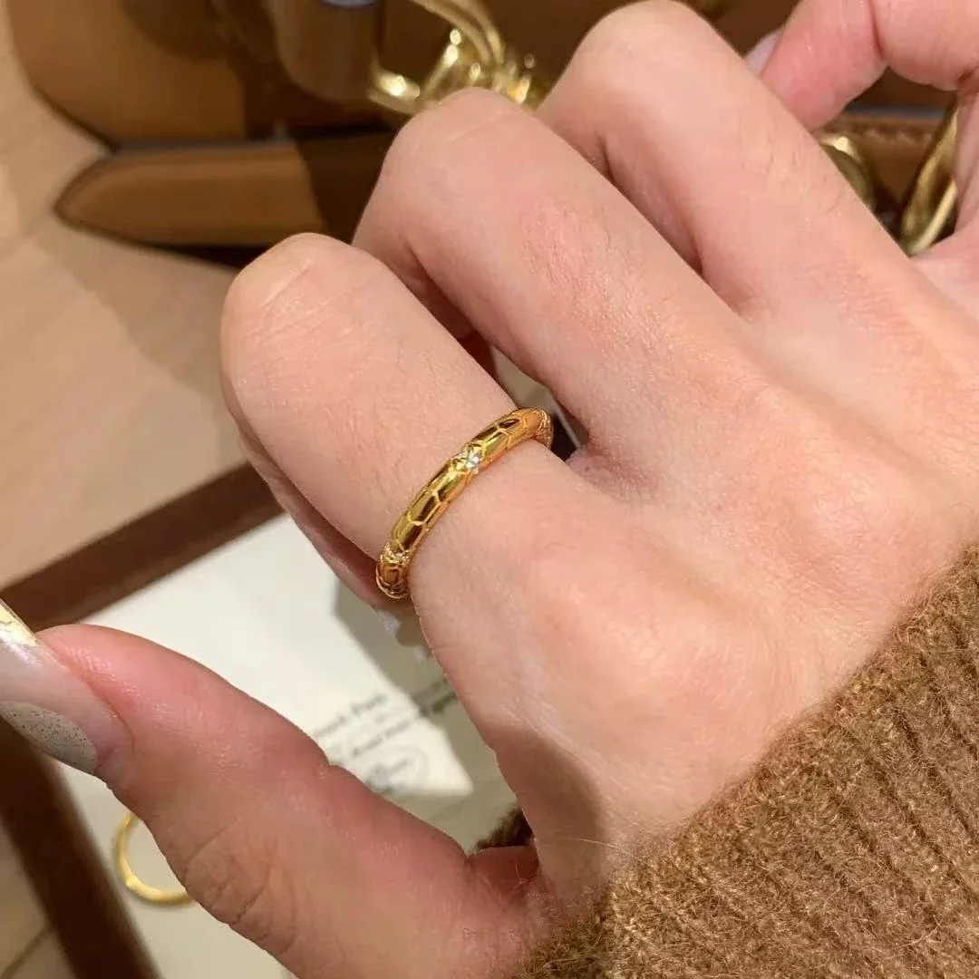Ornate Snake-Scale Copper Clear Crystal Stacking Ring