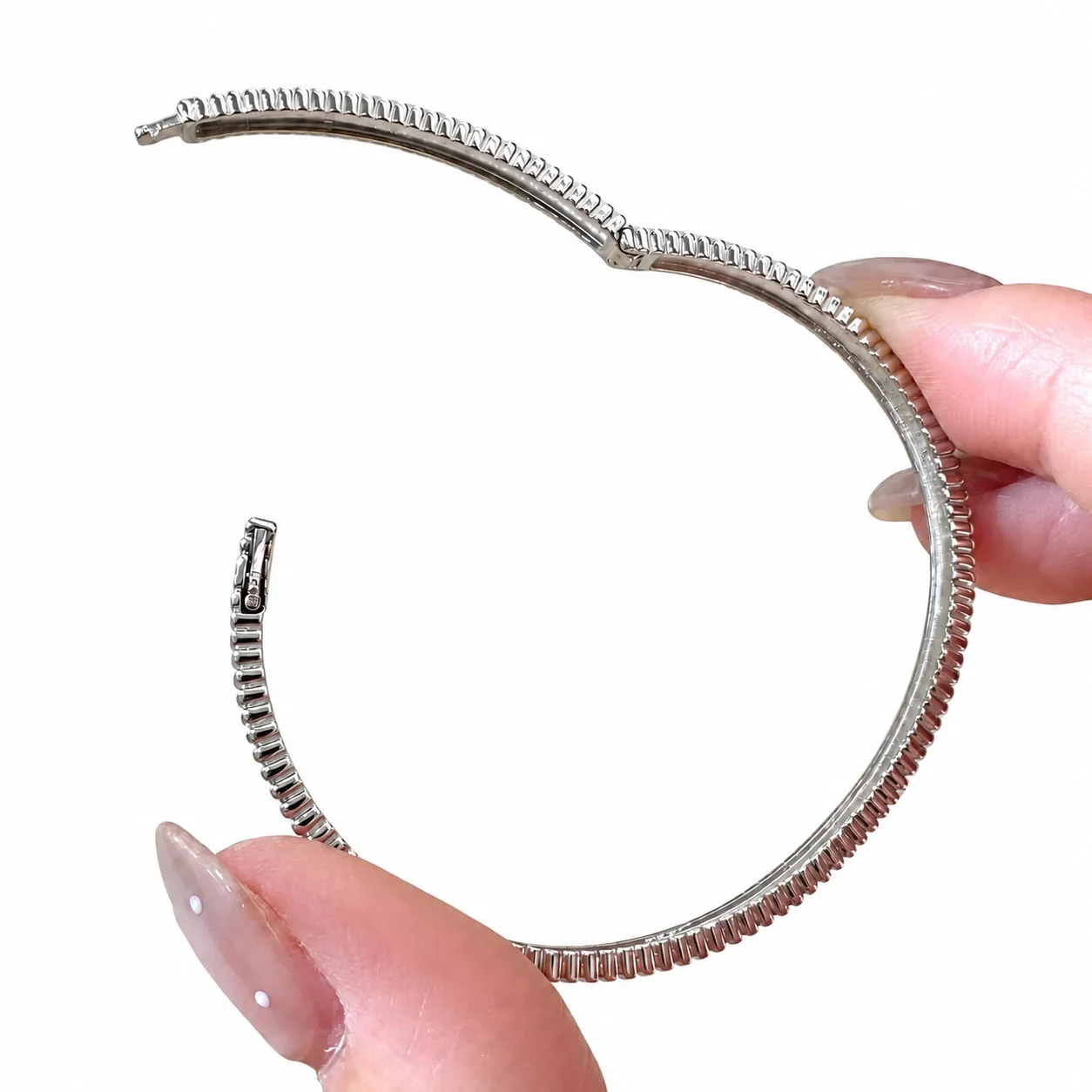 Fine Ribbed 925 Sterling Silver Open-Cuff Bangle