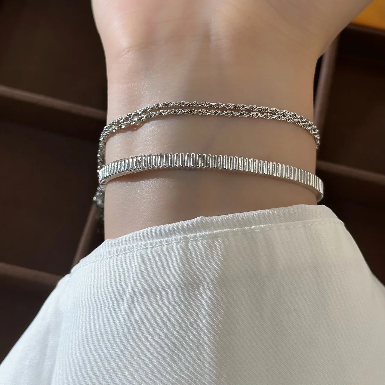 Fine Ribbed 925 Sterling Silver Open-Cuff Bangle