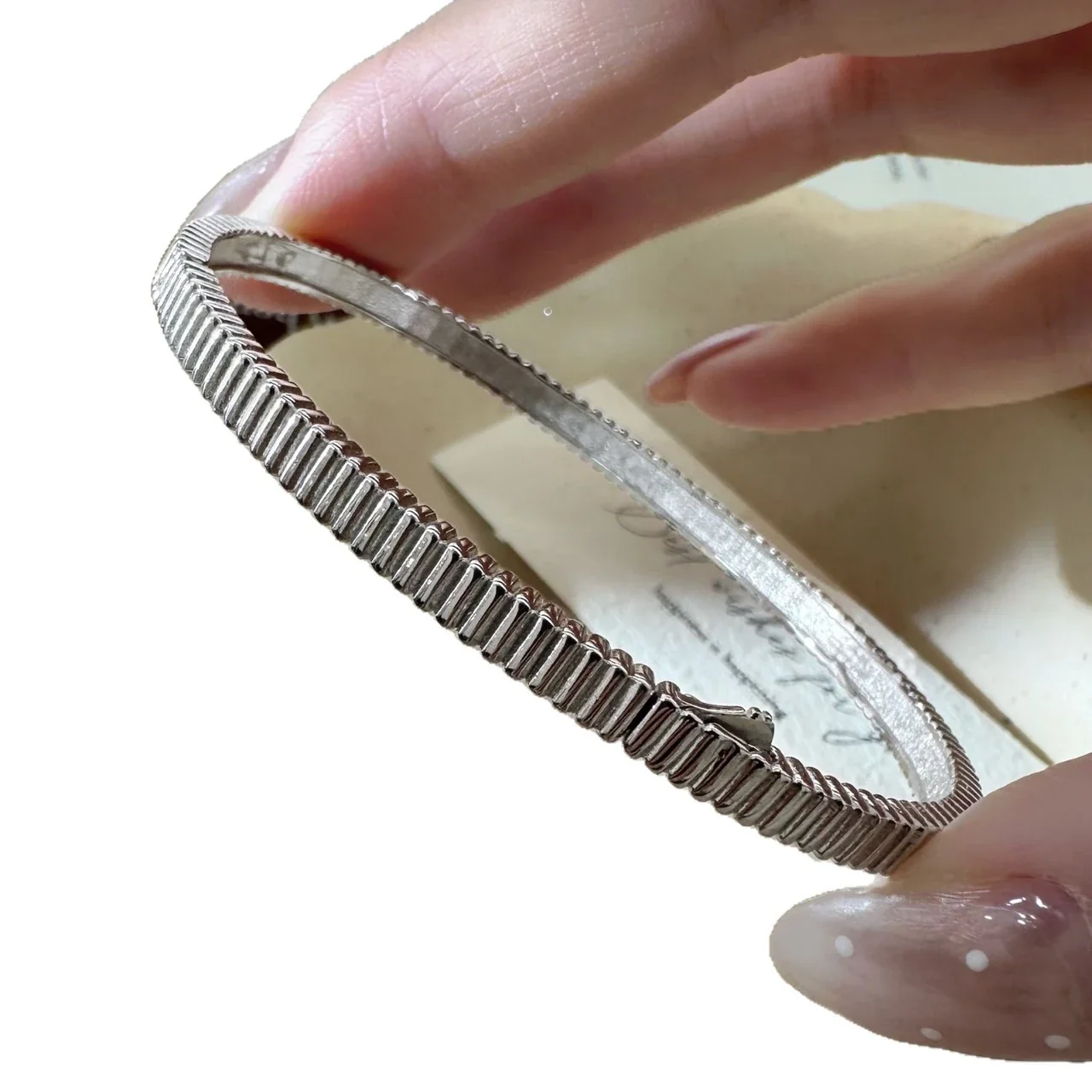 Fine Ribbed 925 Sterling Silver Open-Cuff Bangle