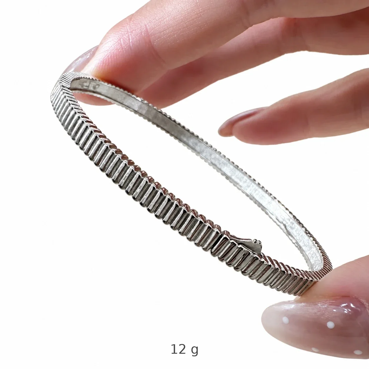 Fine Ribbed 925 Sterling Silver Open-Cuff Bangle - Open