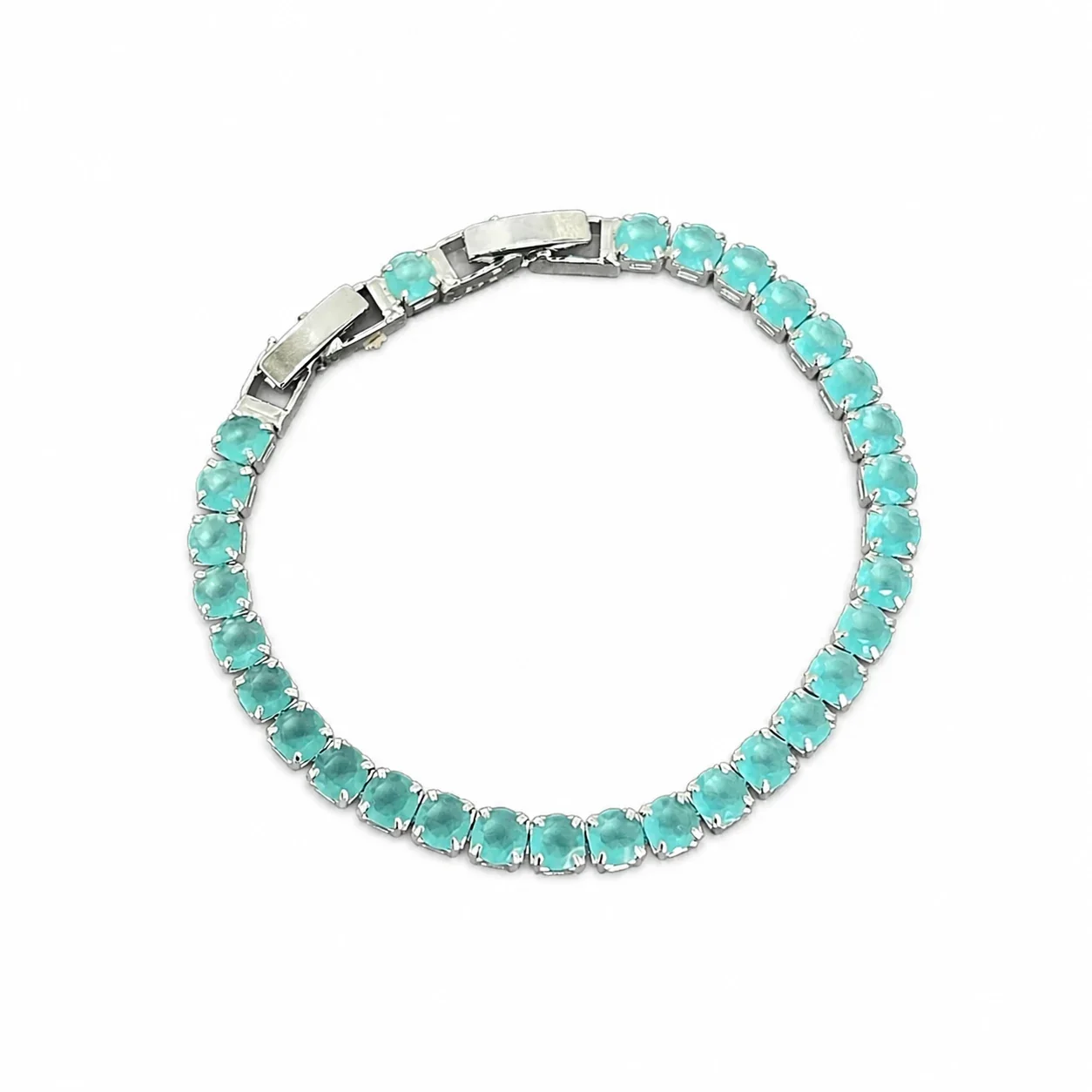 Aqua Round Crystal Silver-Plated Copper Tennis Bracelet