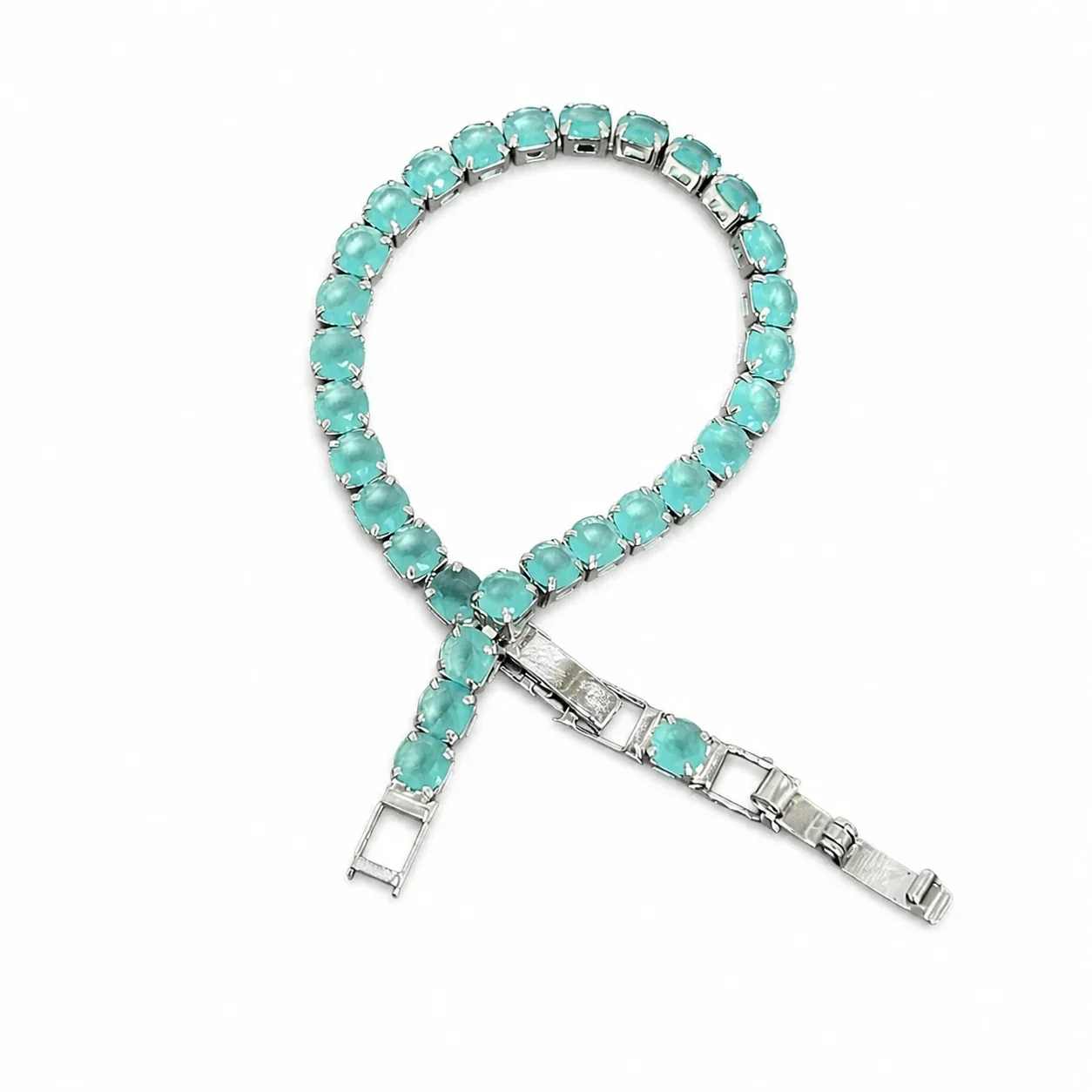 Aqua Round Crystal Silver-Plated Copper Tennis Bracelet