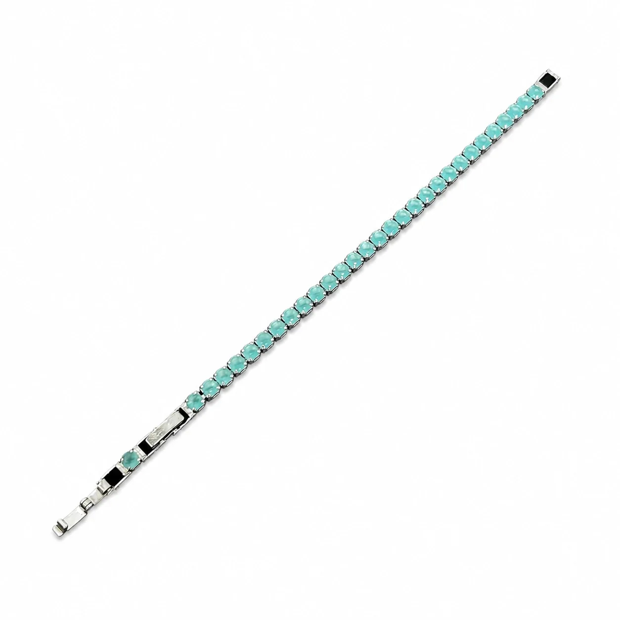 Aqua Round Crystal Silver-Plated Copper Tennis Bracelet