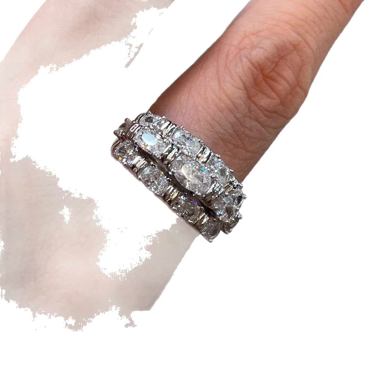 Ornate Baguette Pavé Wide-Band Silver-Plated Copper Ring