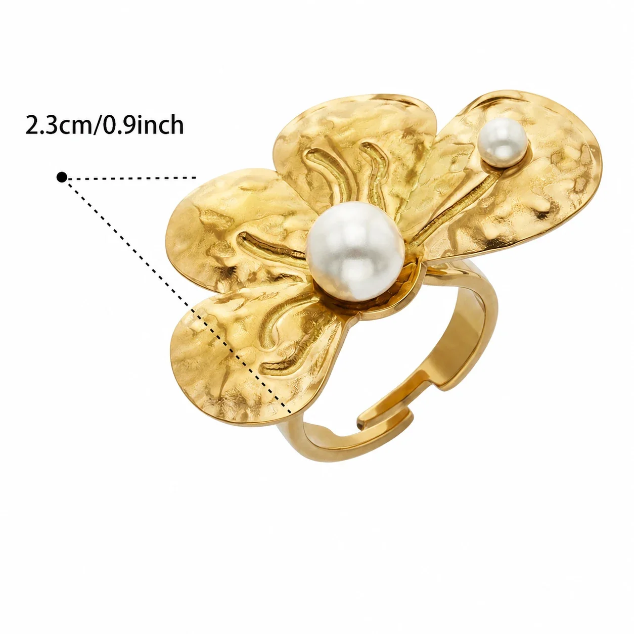 Sculptural Gold-Plated Petal Pearl-Effect Open Ring - Gold Pearl Half Flower