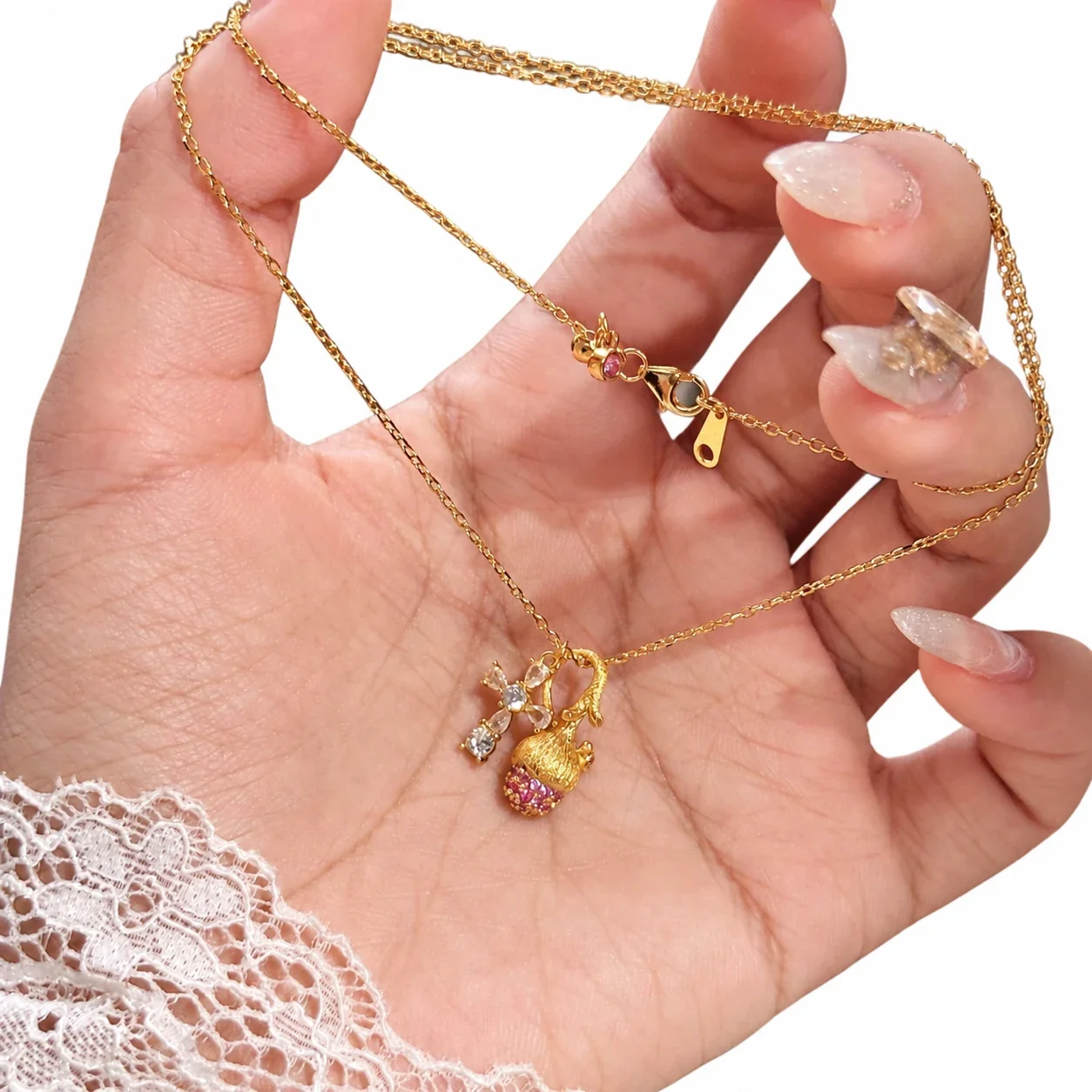 Whimsical 925 Sterling Silver Cross and Acorn Pendant Necklace