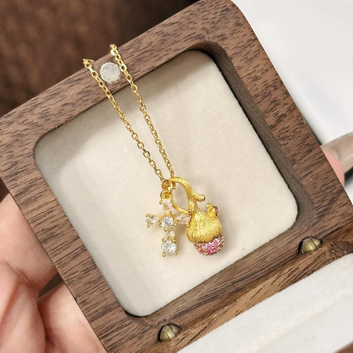 Whimsical 925 Sterling Silver Cross and Acorn Pendant Necklace