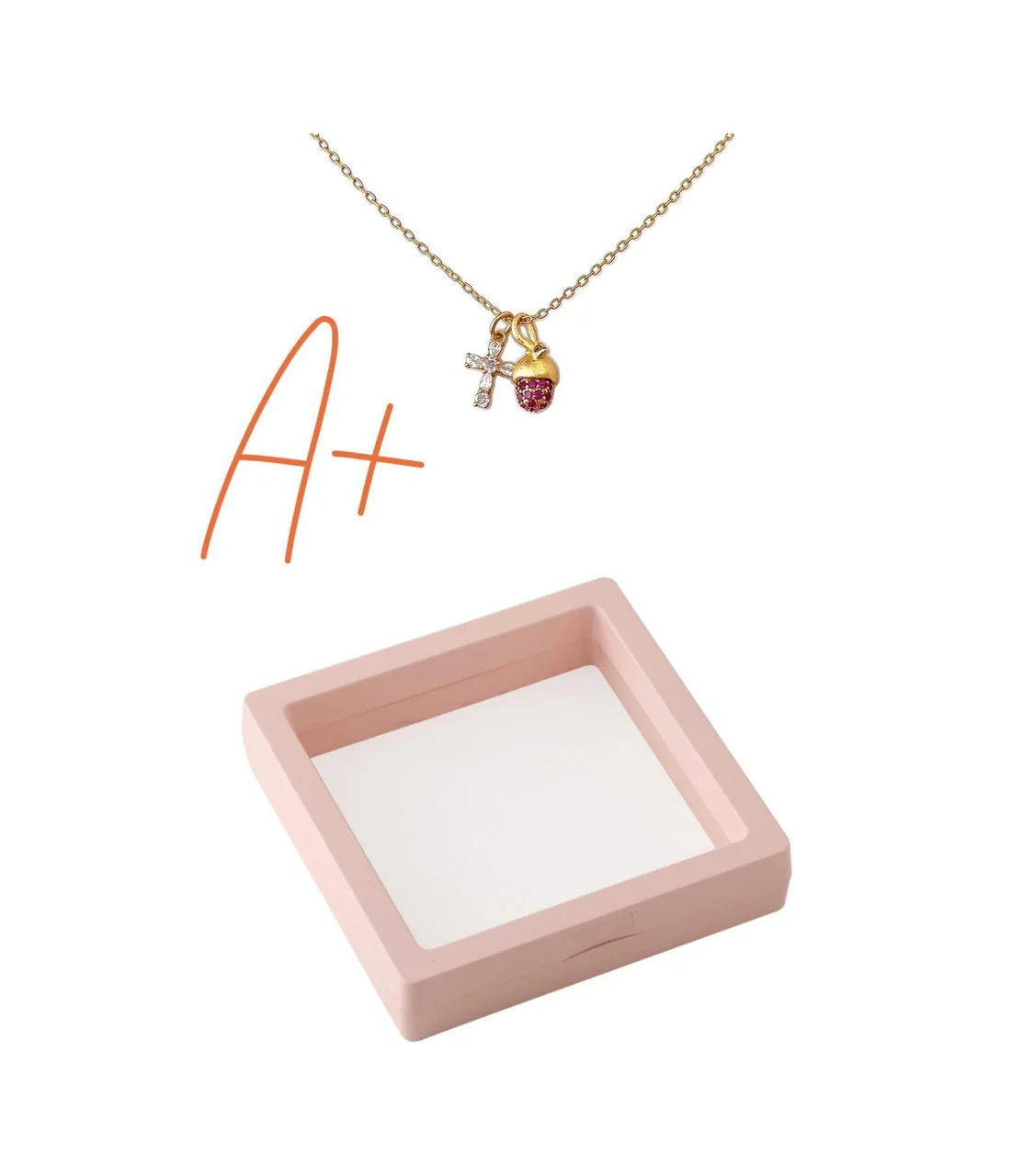 Whimsical 925 Sterling Silver Cross and Acorn Pendant Necklace - with PE Box