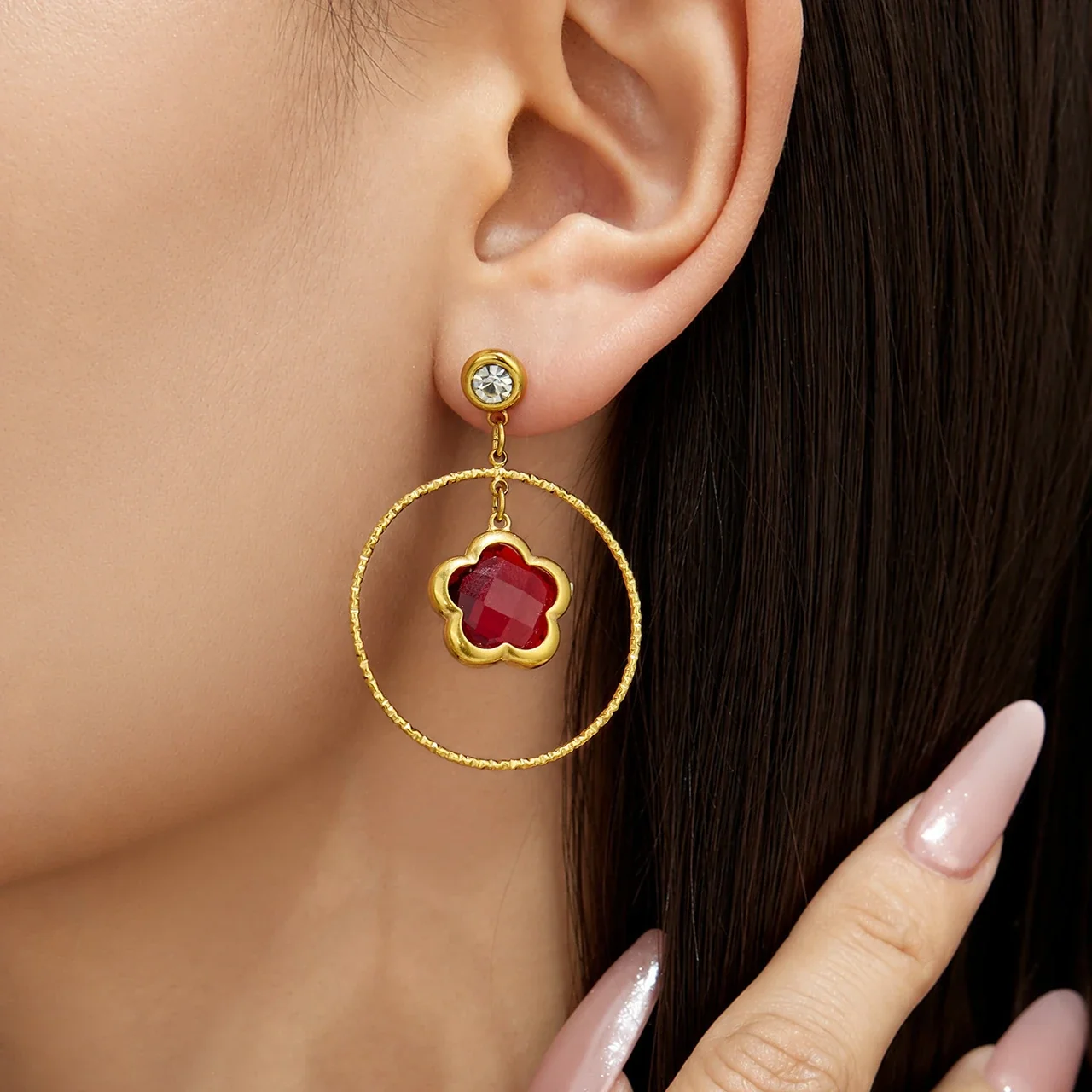 Botanical Gold-Plated Stainless Steel Flower Hoop Earrings