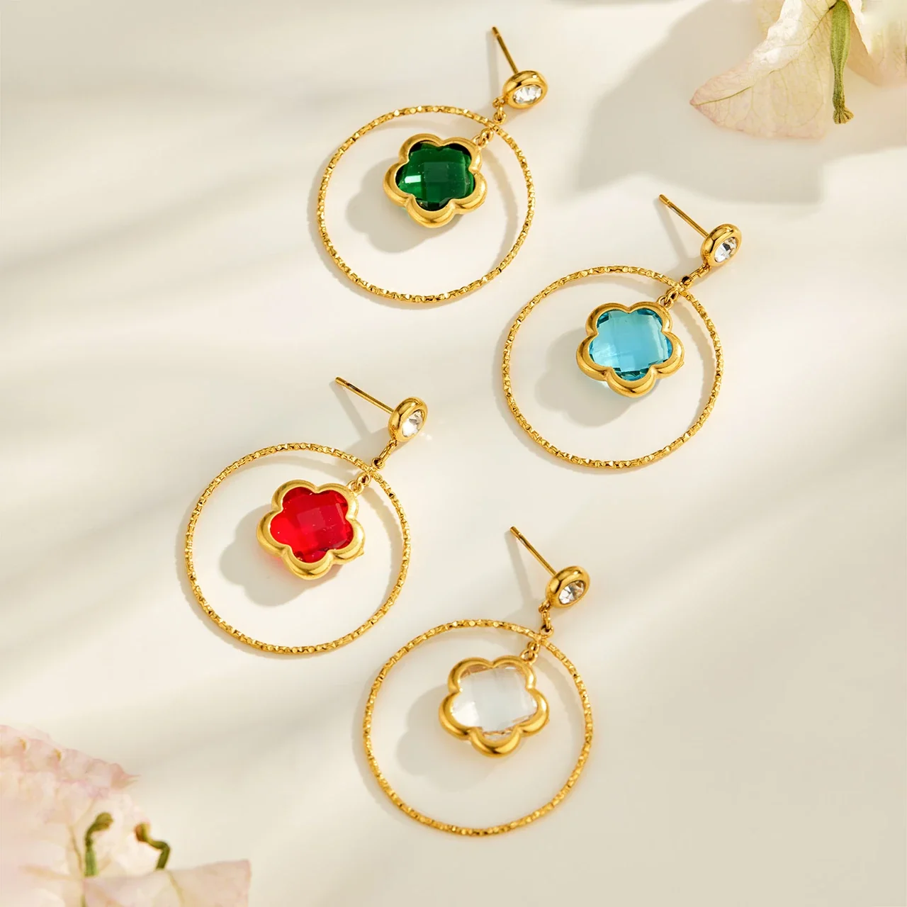 Botanical Gold-Plated Stainless Steel Flower Hoop Earrings