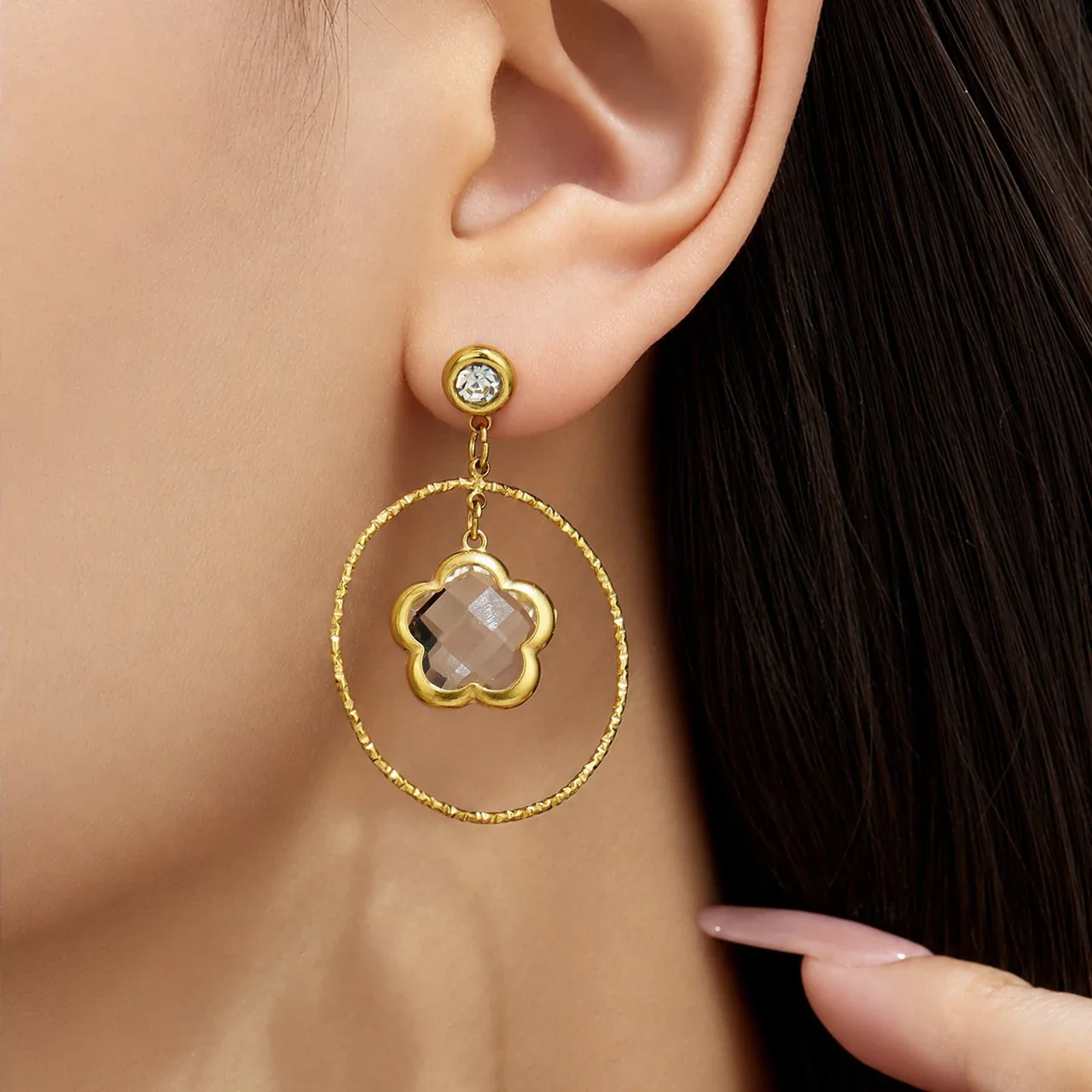 Botanical Gold-Plated Stainless Steel Flower Hoop Earrings