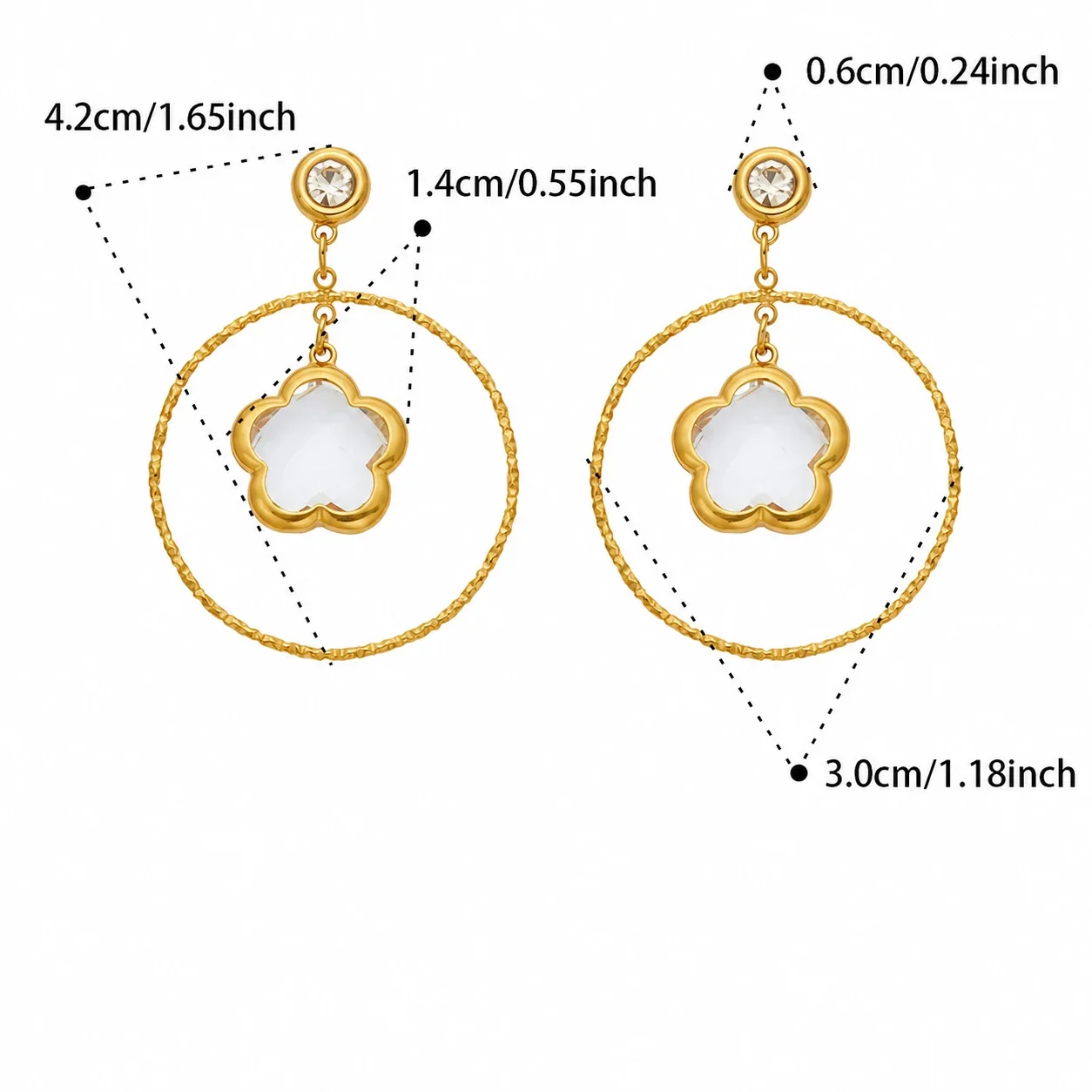 Botanical Gold-Plated Stainless Steel Flower Hoop Earrings - White Glass Gold