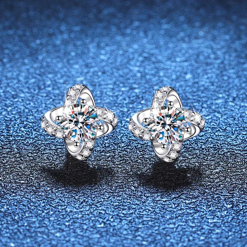 Radiant Clover 925 Sterling Silver Round Moissanite Stud Earrings