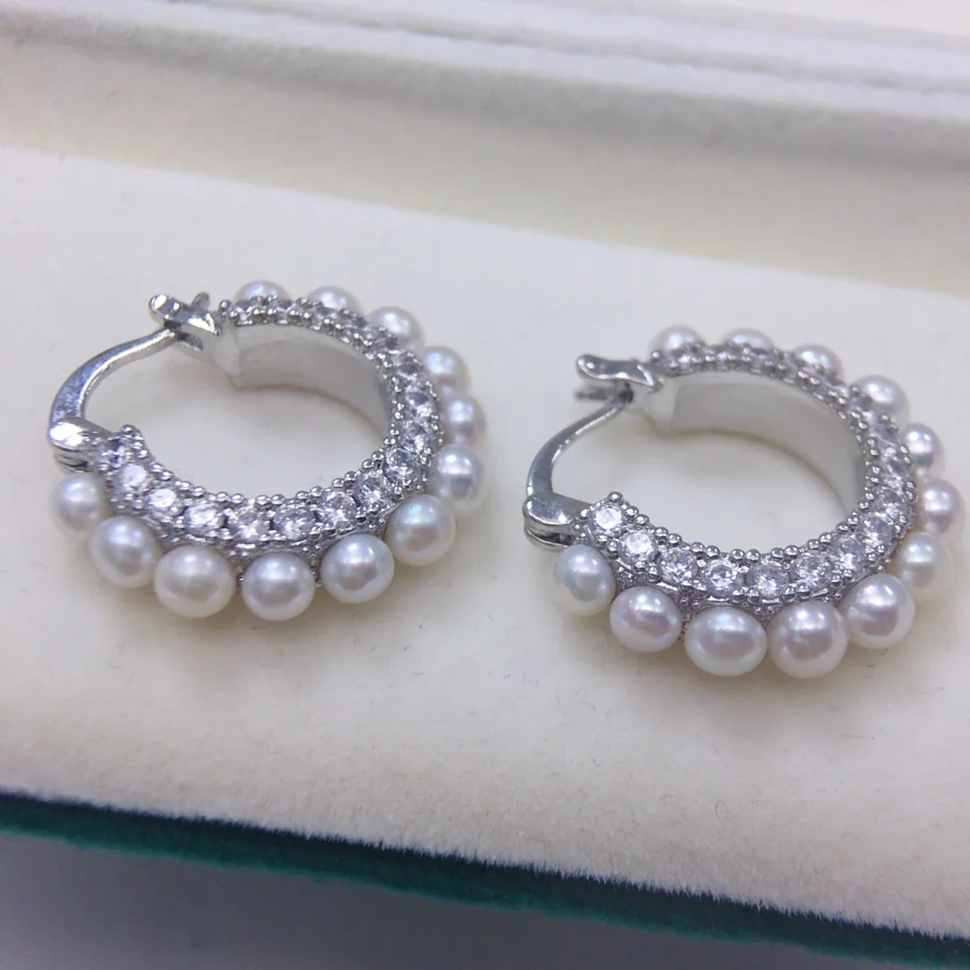 Scalloped Silver-Plated Pavé CZ Freshwater Pearl Hoop Earrings