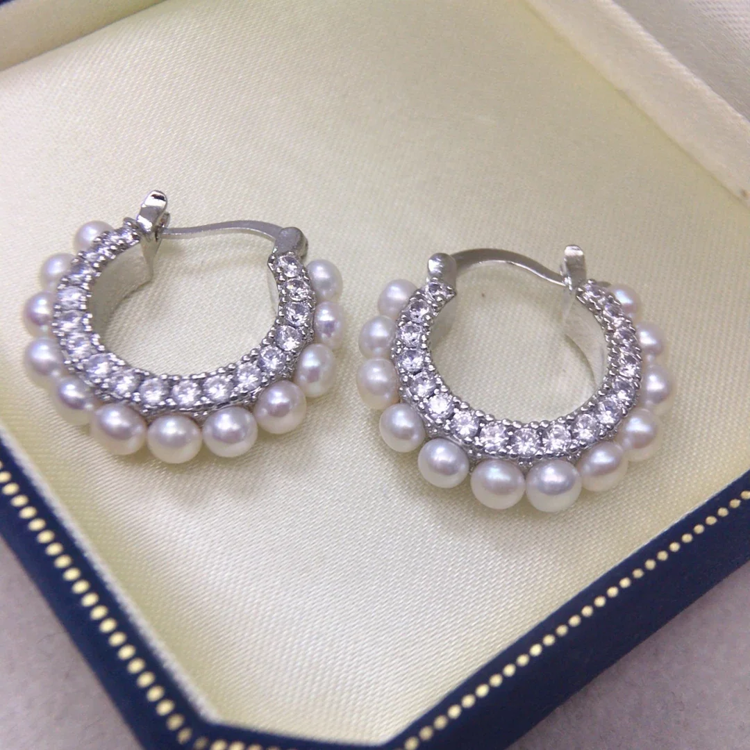 Scalloped Silver-Plated Pavé CZ Freshwater Pearl Hoop Earrings