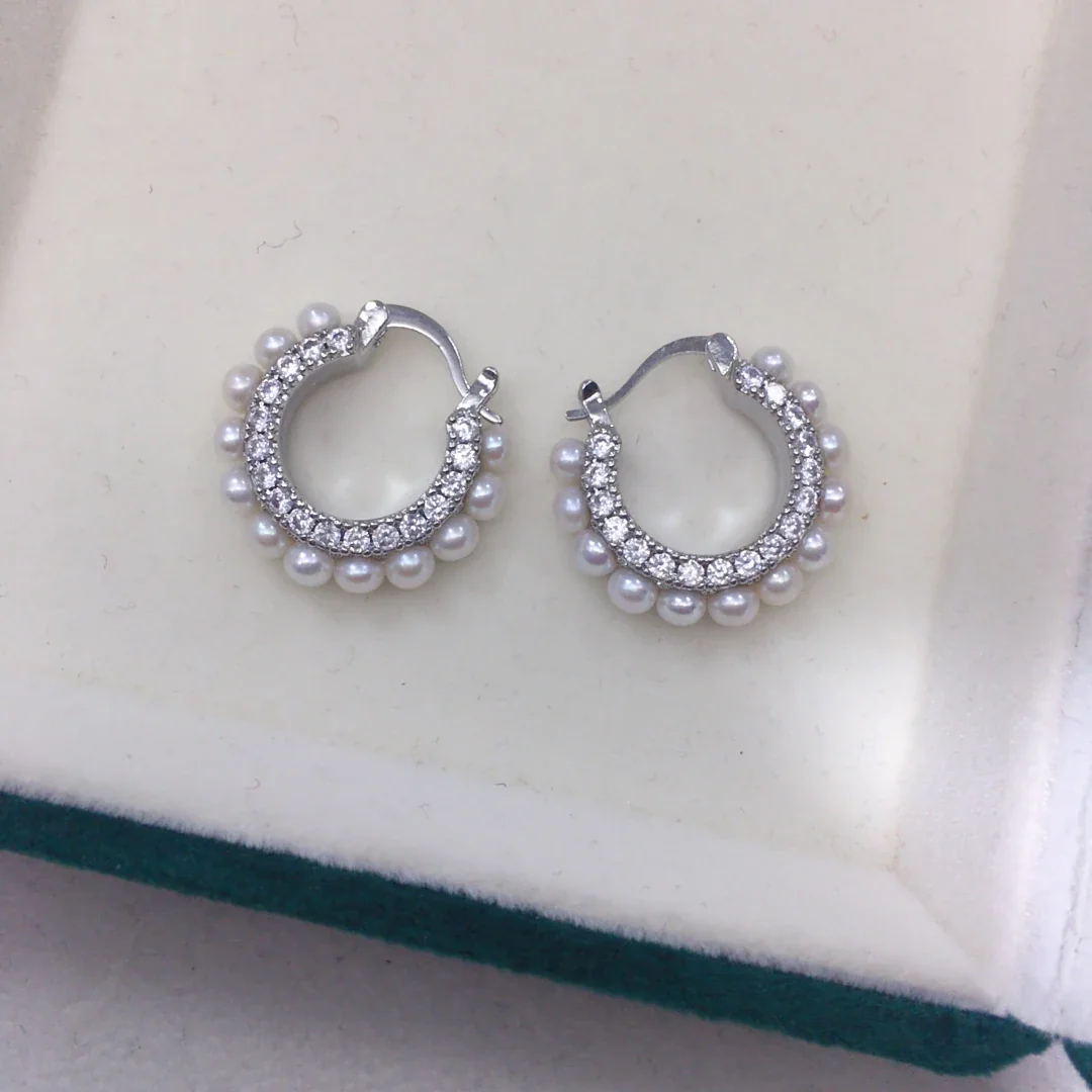 Scalloped Silver-Plated Pavé CZ Freshwater Pearl Hoop Earrings