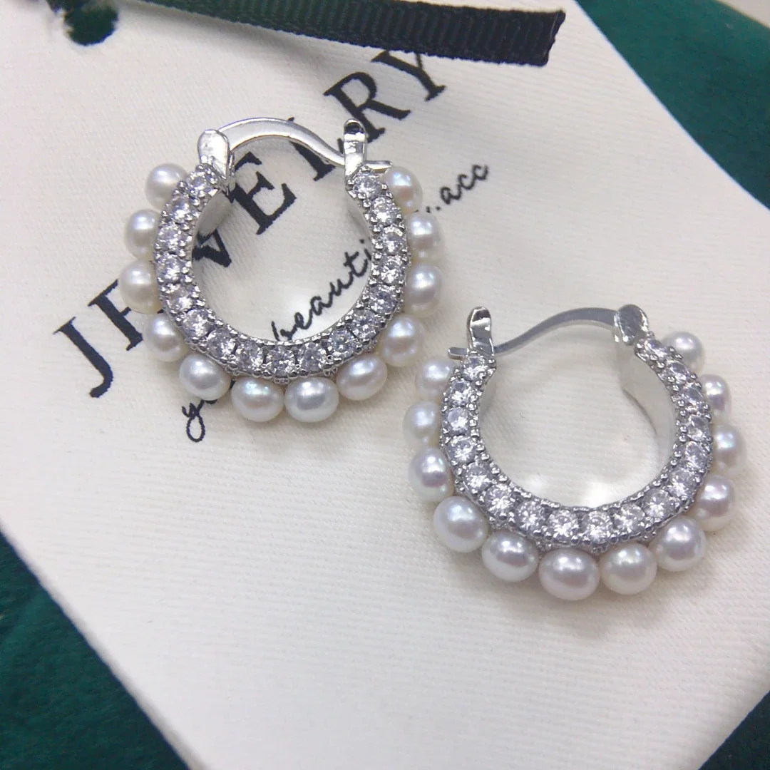 Scalloped Silver-Plated Pavé CZ Freshwater Pearl Hoop Earrings