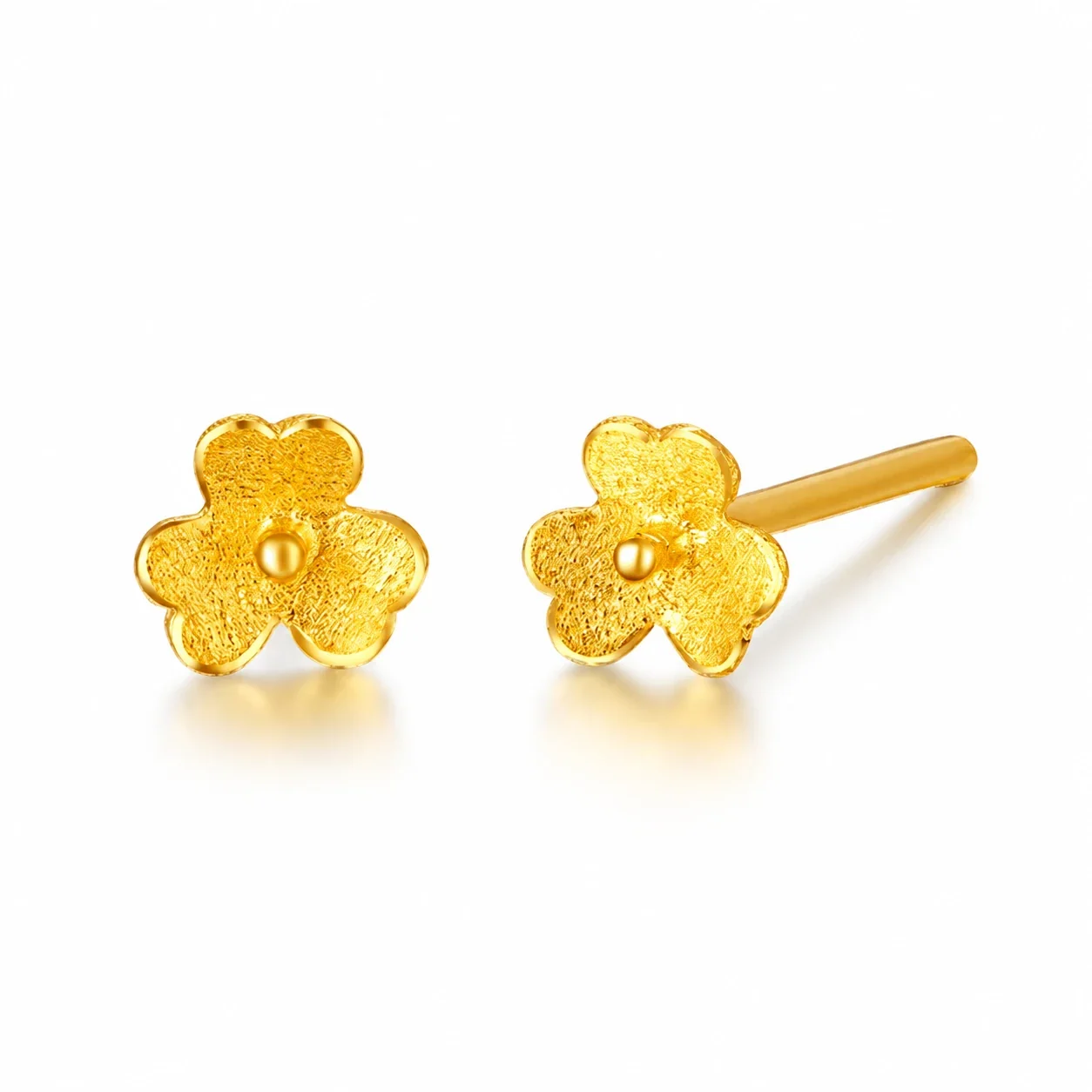Textured Copper Gold-Plated Five-Petal Flower Stud Earrings