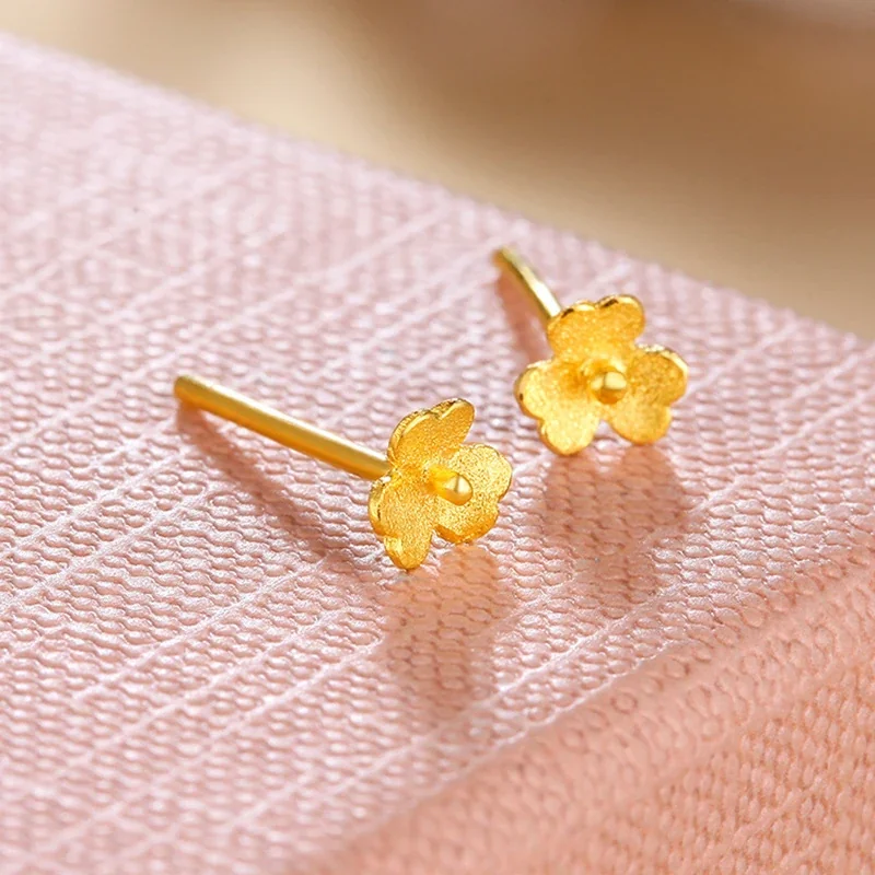 Textured Copper Gold-Plated Five-Petal Flower Stud Earrings