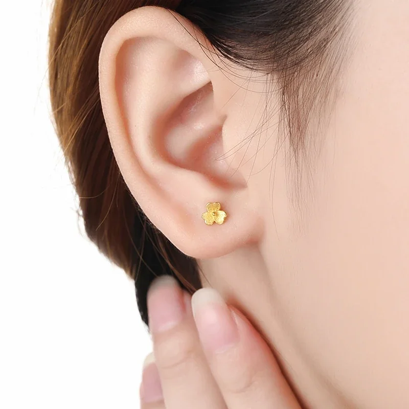 Textured Copper Gold-Plated Five-Petal Flower Stud Earrings