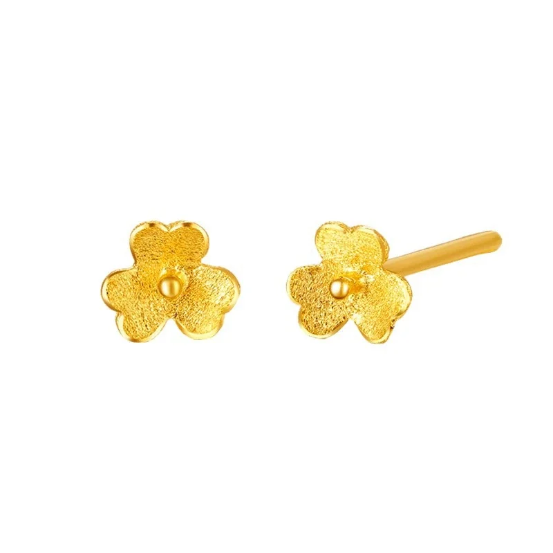 Textured Copper Gold-Plated Five-Petal Flower Stud Earrings