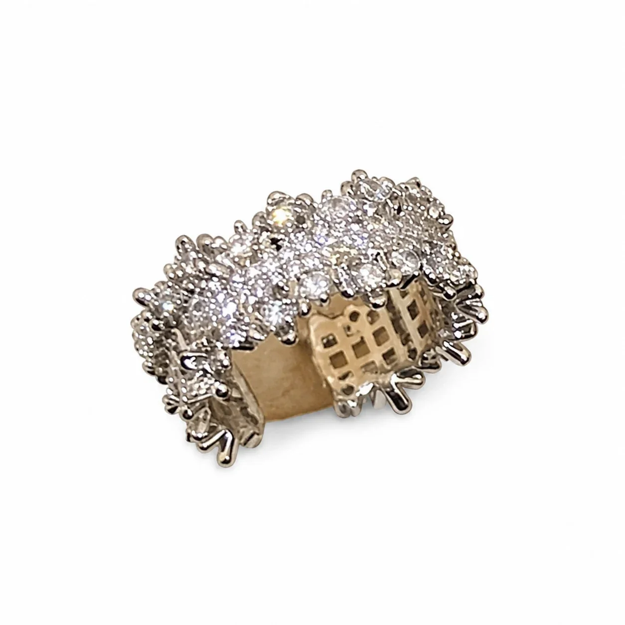 Radiant Silver-Plated Starburst CZ Open Copper Ring