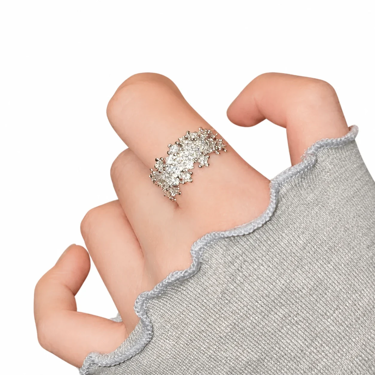 Radiant Silver-Plated Starburst CZ Open Copper Ring