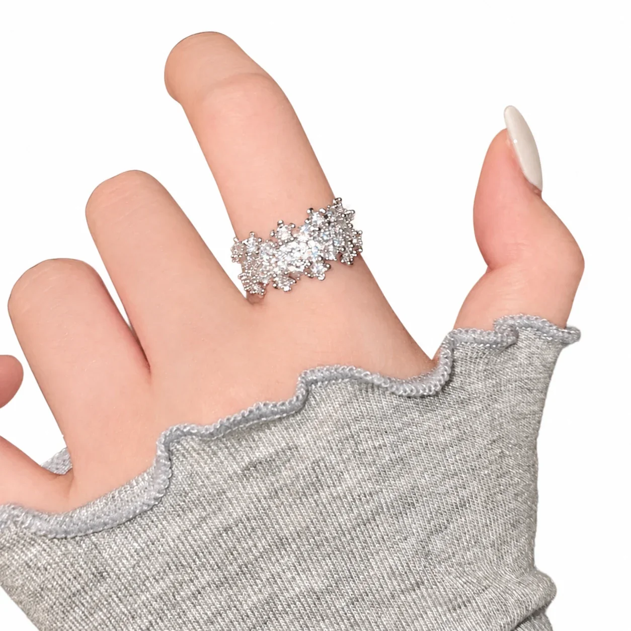 Radiant Silver-Plated Starburst CZ Open Copper Ring