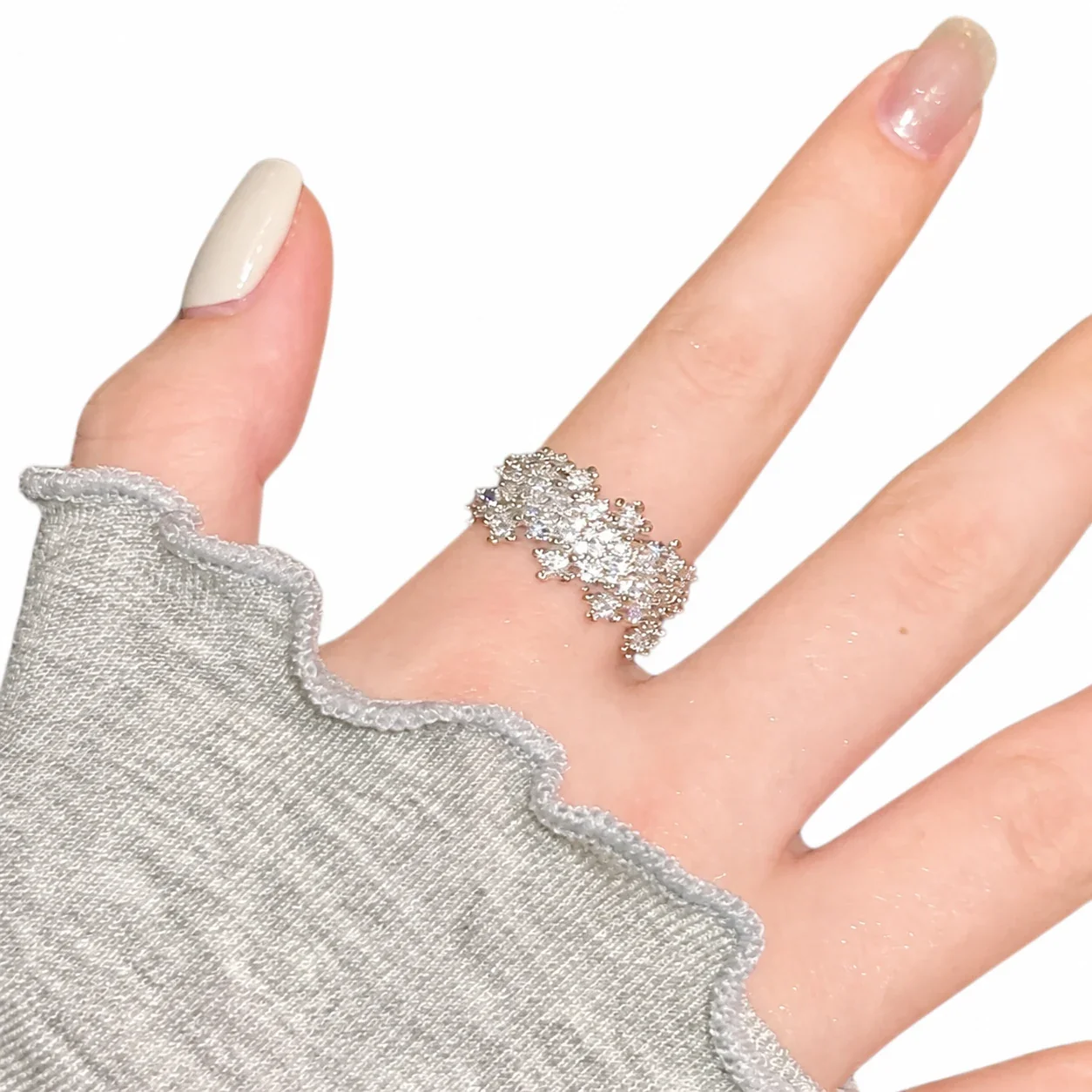 Radiant Silver-Plated Starburst CZ Open Copper Ring
