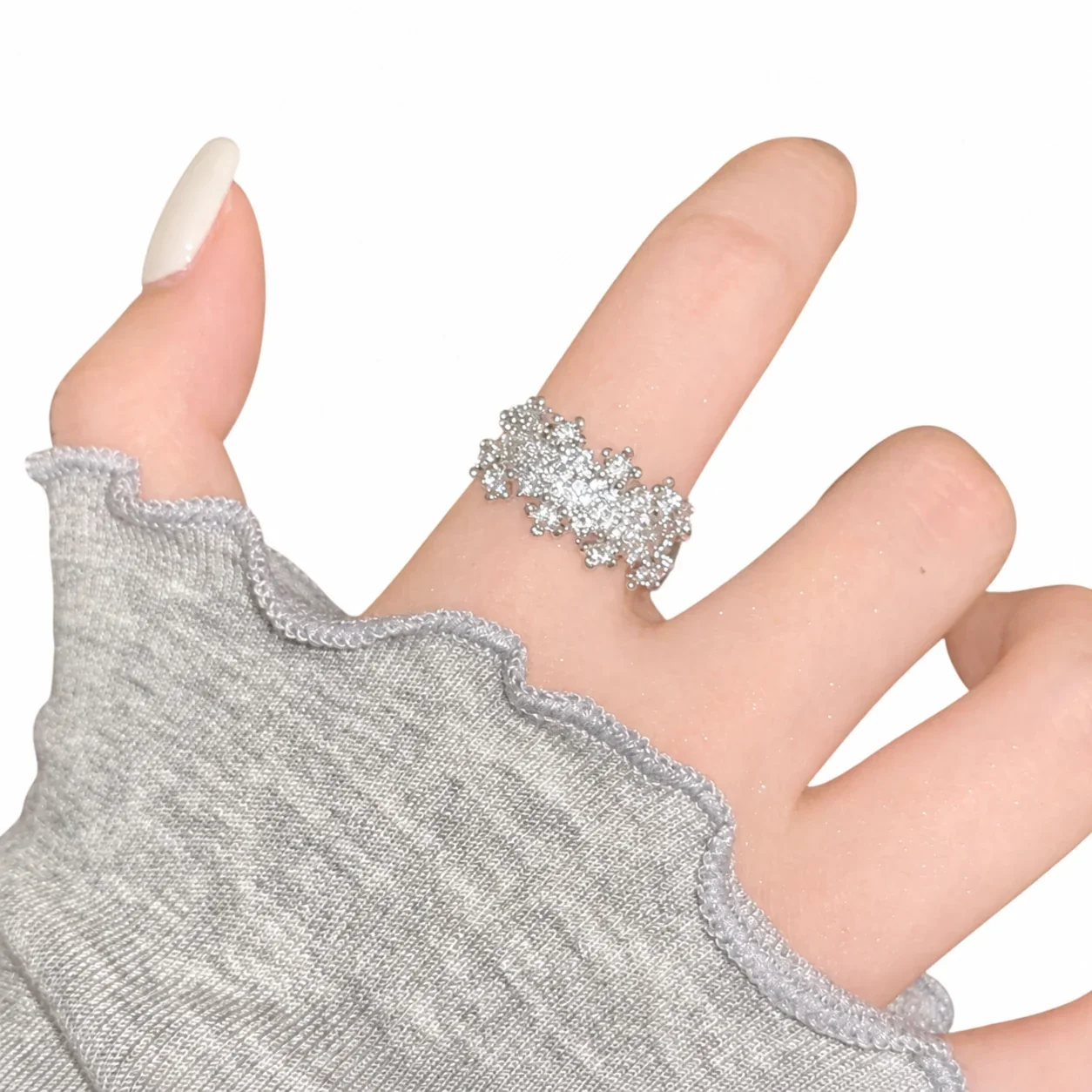 Radiant Silver-Plated Starburst CZ Open Copper Ring