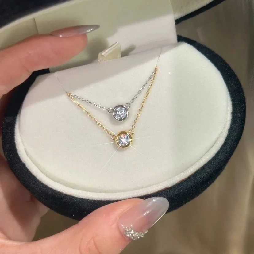 Minimal Bezel Round Crystal 925 Sterling Silver Necklace