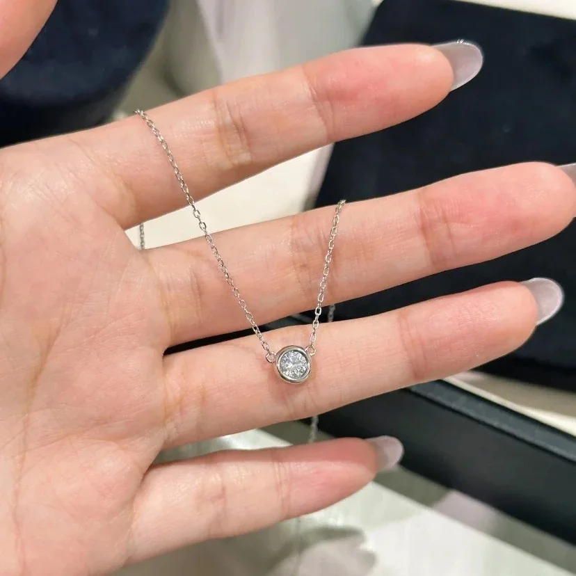 Minimal Bezel Round Crystal 925 Sterling Silver Necklace