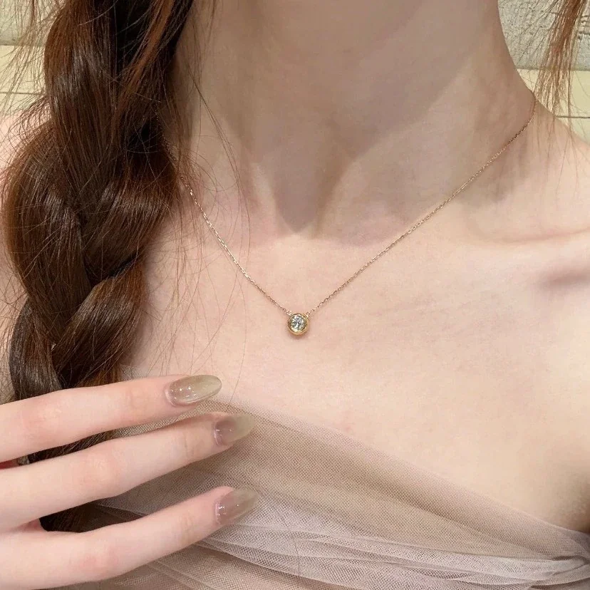 Minimal Bezel Round Crystal 925 Sterling Silver Necklace