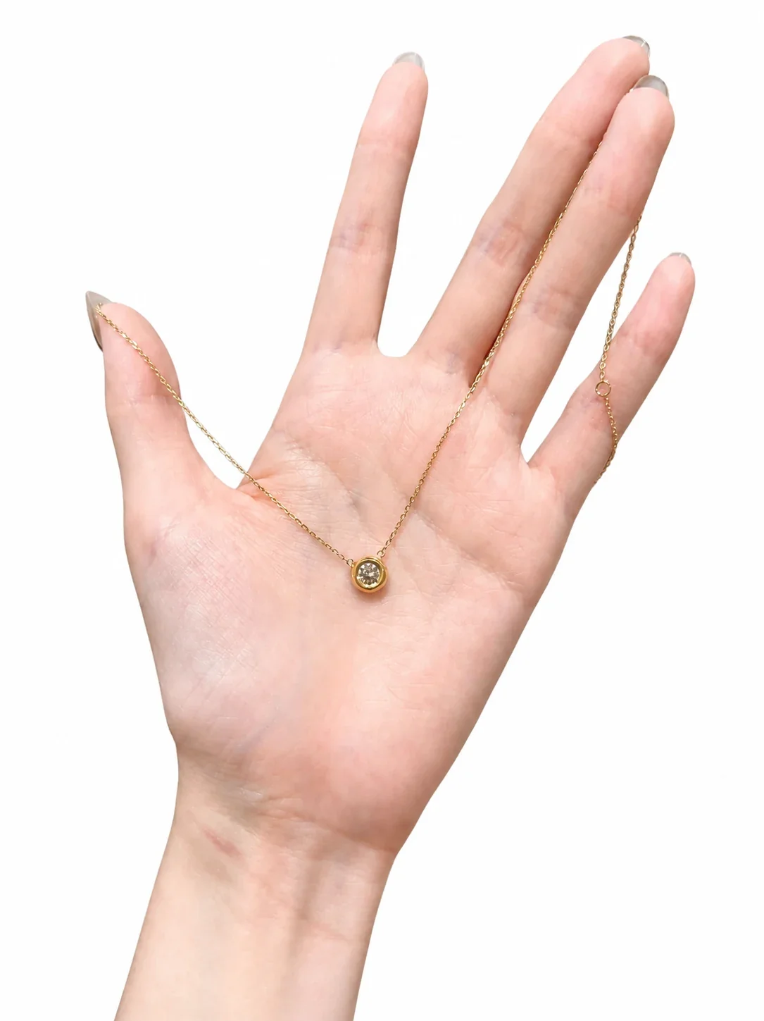 Minimal Bezel Round Crystal 925 Sterling Silver Necklace - Gold