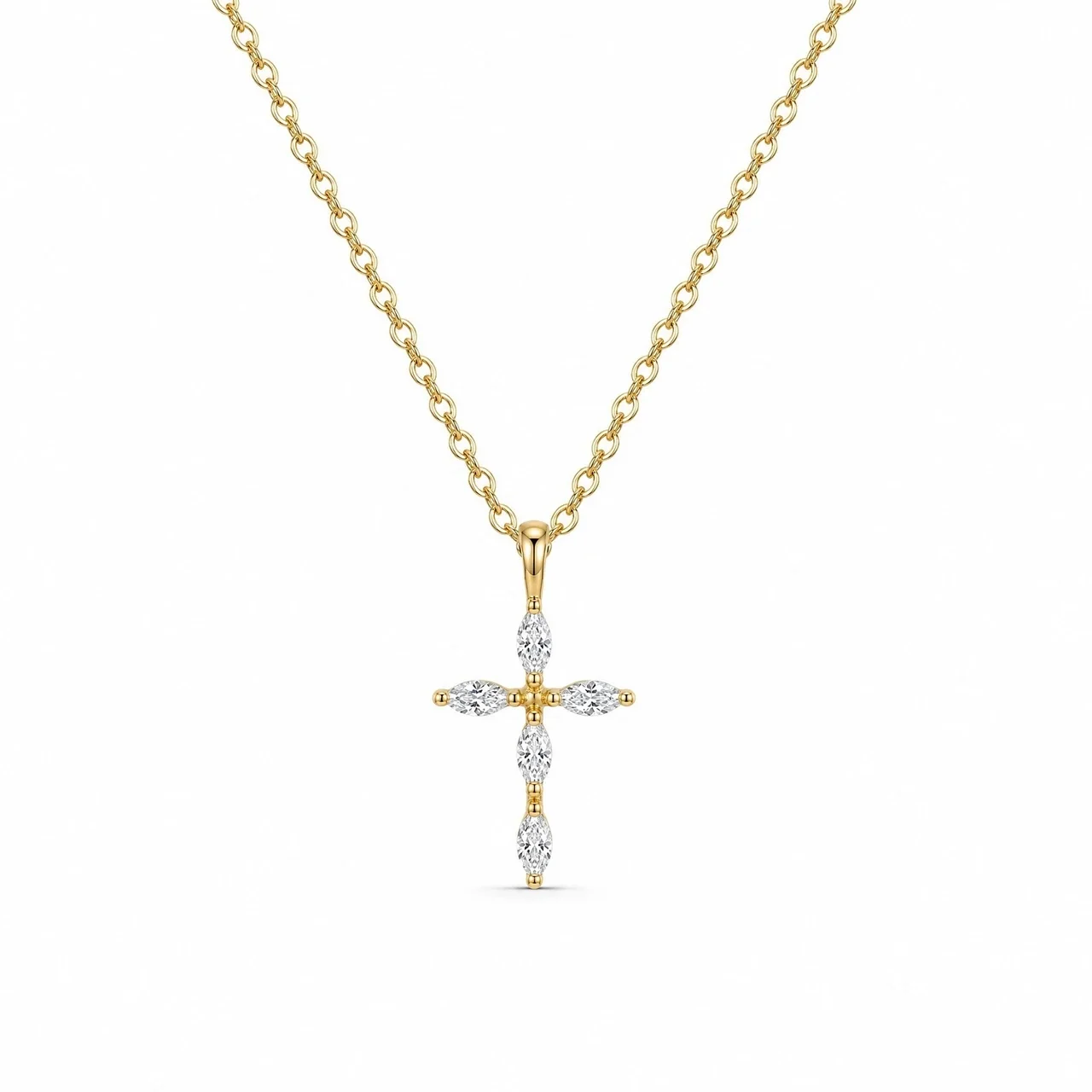 Graceful 18K Gold-Plated Copper Marquise CZ Cross Necklace