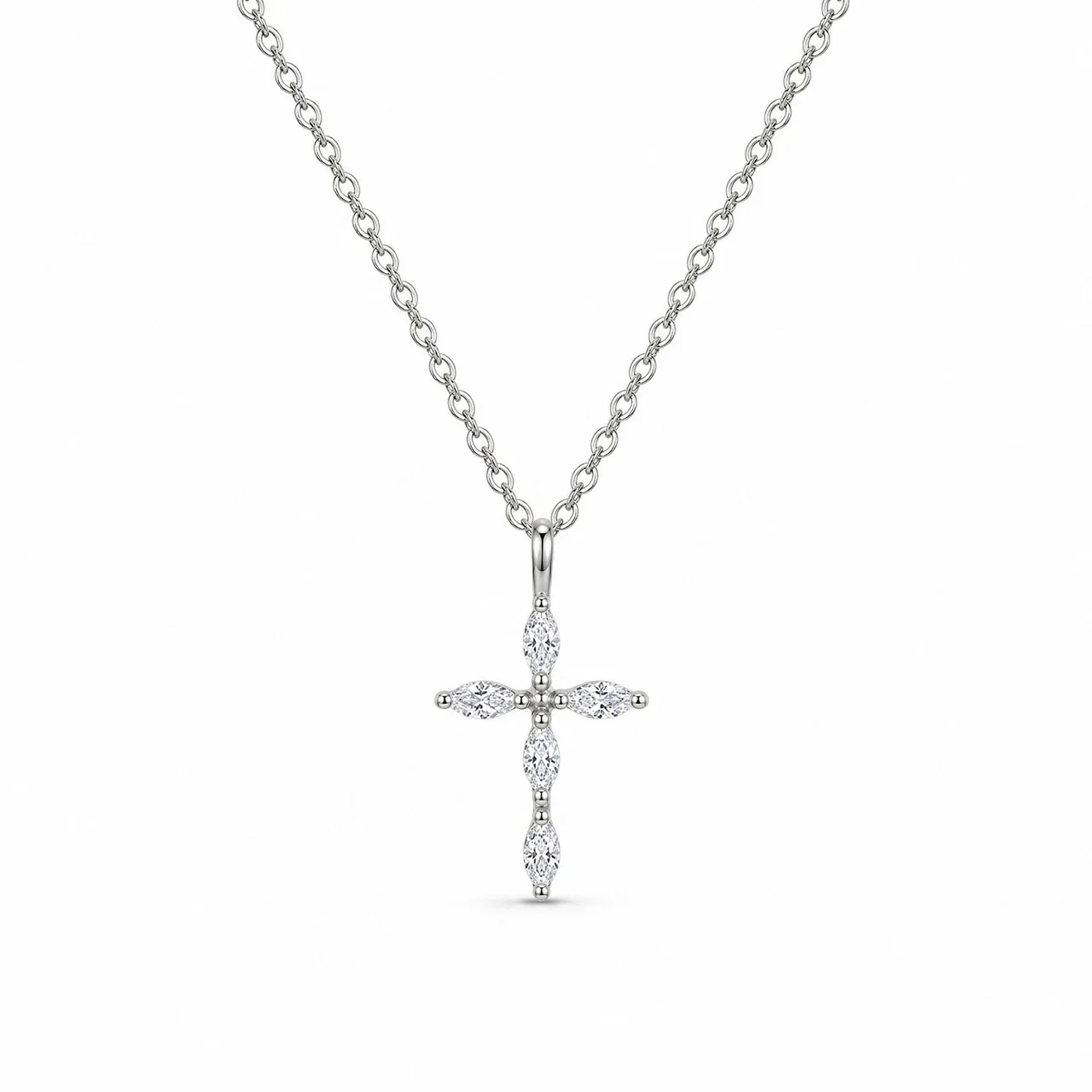 Graceful 18K Gold-Plated Copper Marquise CZ Cross Necklace