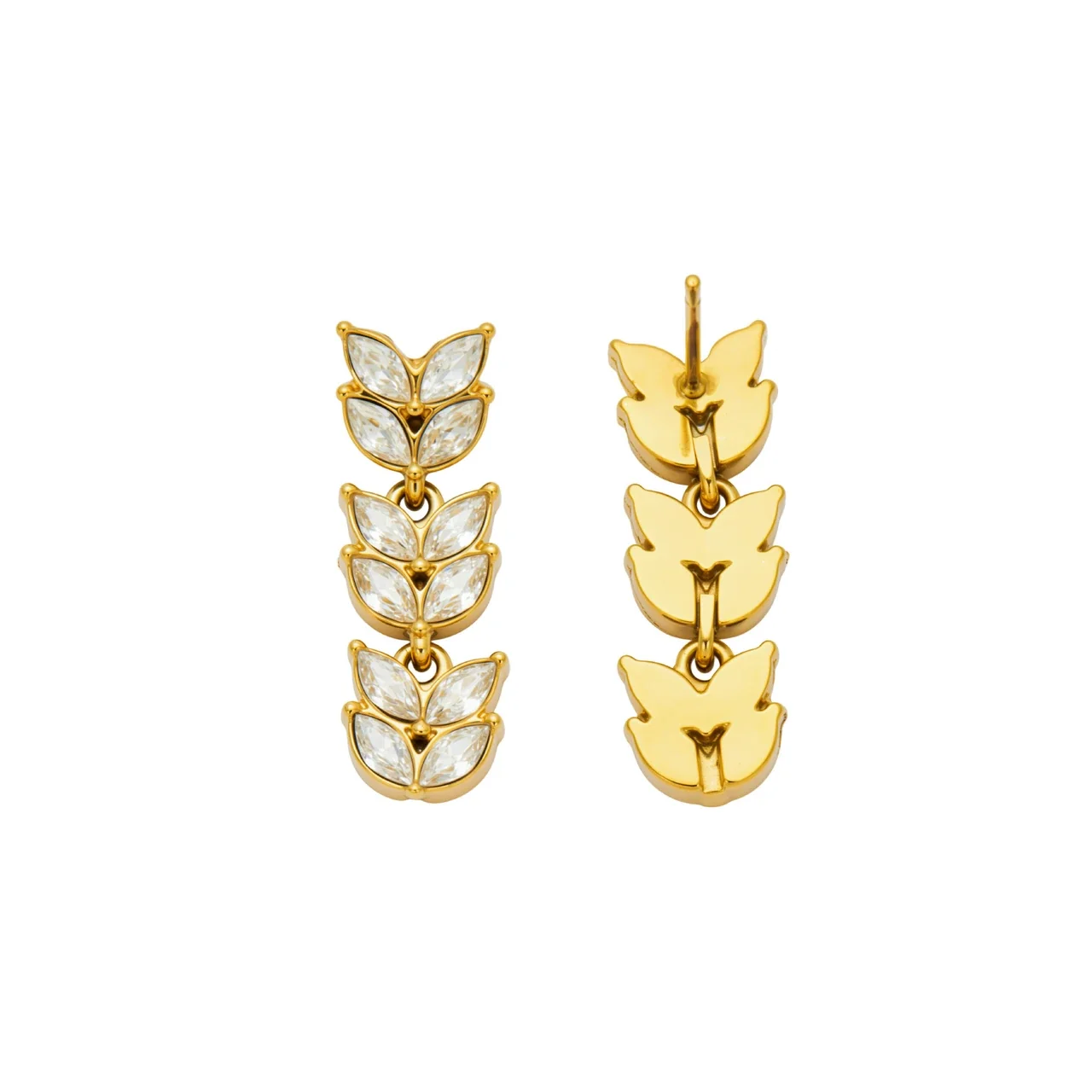 Radiant Marquise CZ Wheat Leaf Stainless Steel Drop Earrings