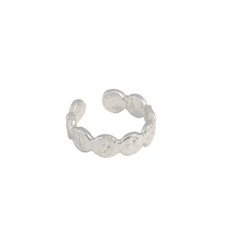Sculptural 925 Sterling Silver Disc Textured Open Ring