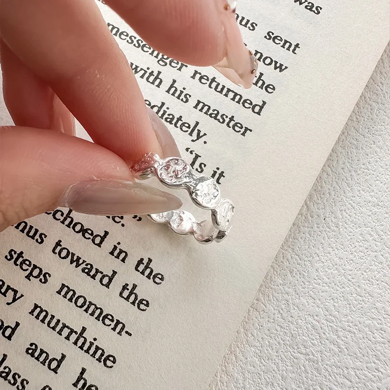 Sculptural 925 Sterling Silver Disc Textured Open Ring